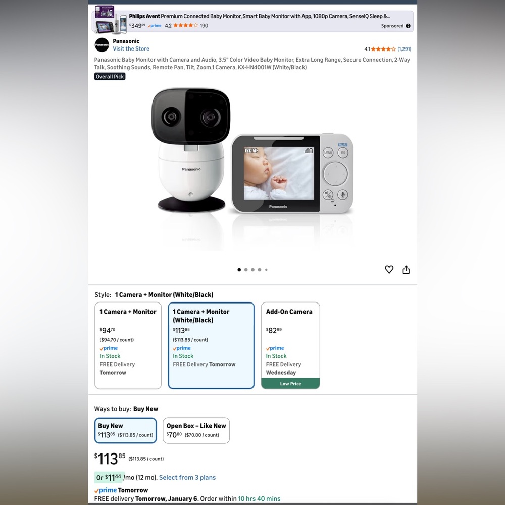 Panasonic White and Black Baby Monitor - Picture 2 of 2